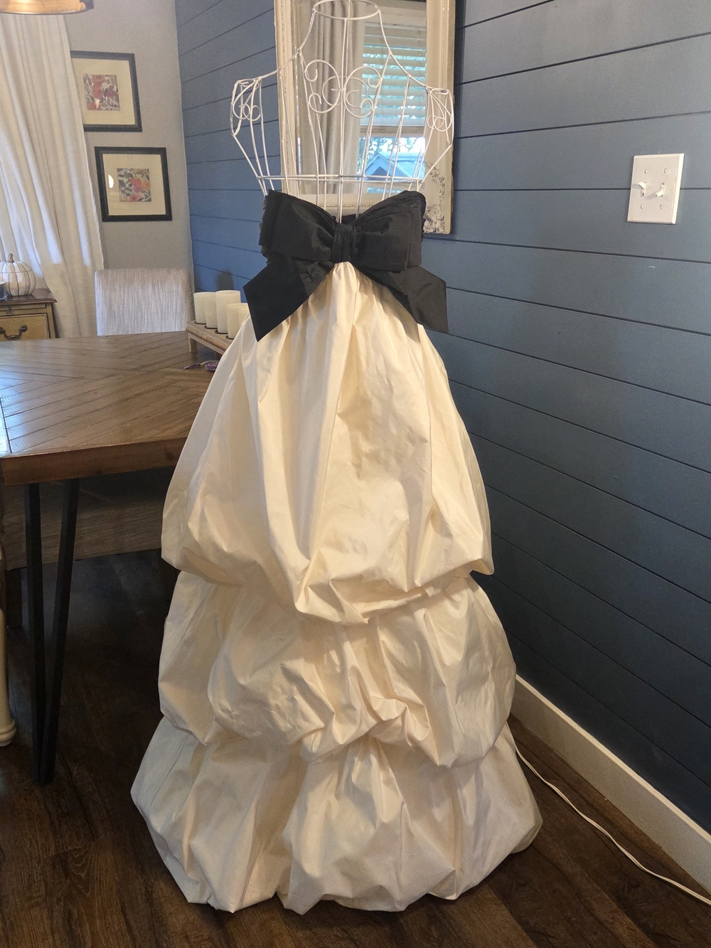 Jovani Ivory Bubble Ball Gown with Black Bow